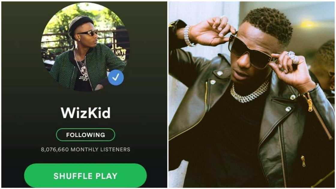 A collage of Wizkid and his artiste's page on Spotfiy, the streaming platform. A collage of Wizkid and his artiste's page on Spotfiy, the streaming platform.