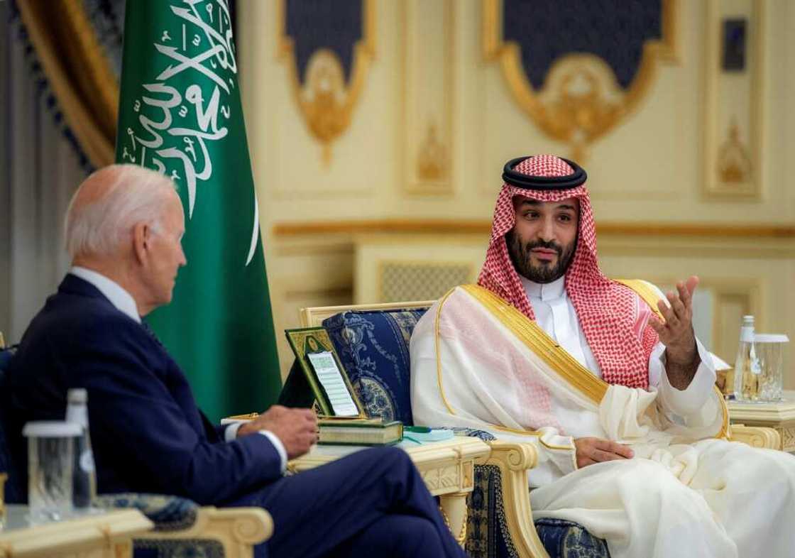 Saudi Crown Prince Mohammed bin Salman (R) meets with US President Joe Biden at Al-Salam Palace in the Red Sea port city of Jeddah Saudi Crown Prince Mohammed bin Salman (R) meets with US President Joe Biden at Al-Salam Palace in the Red Sea port city of Jeddah