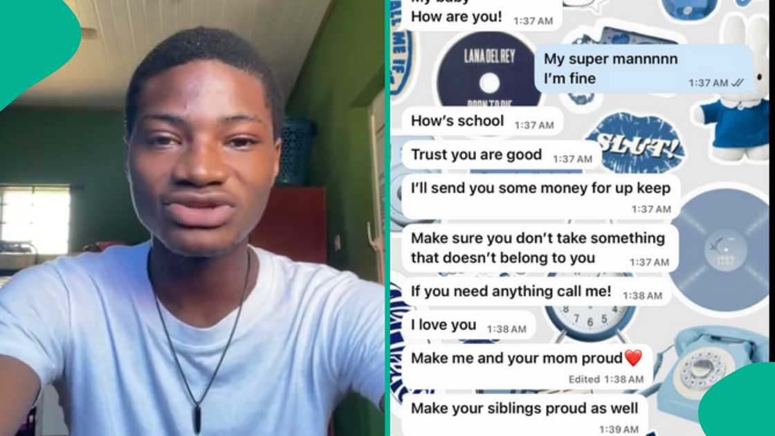 Man displays messages his father sent to him. Man displays messages his father sent to him.