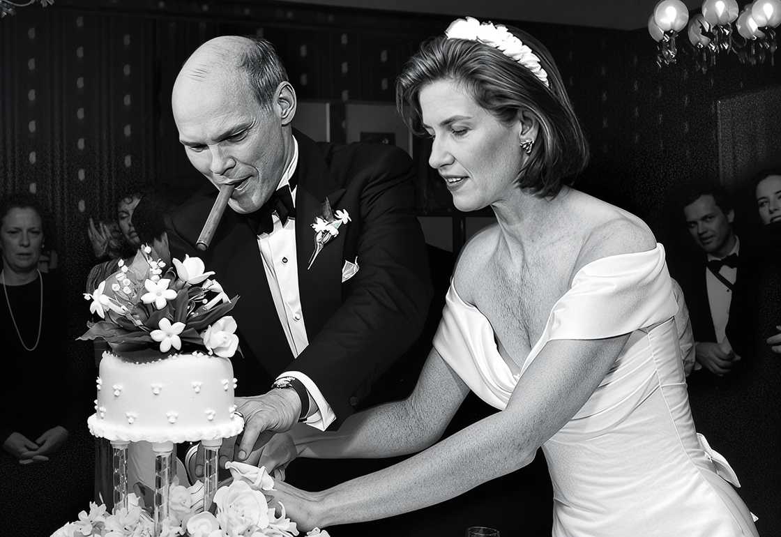 James Carville and his wife, Mary Matalin cut a cake during their wedding James Carville and his wife, Mary Matalin cut a cake during their wedding