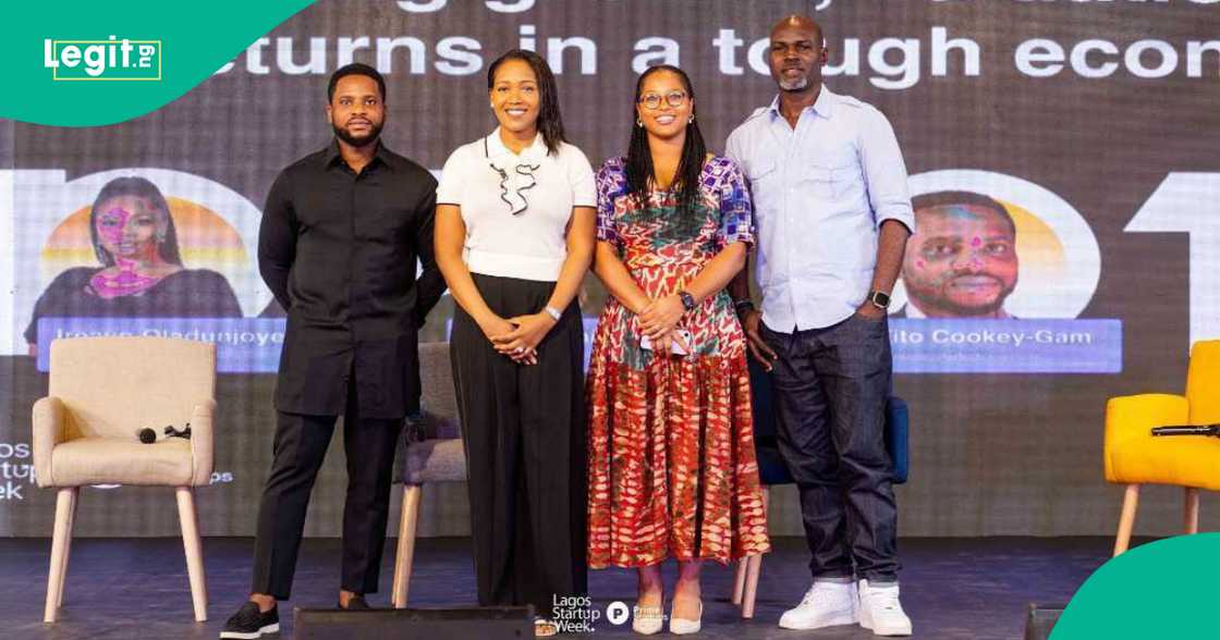 L-R: Tito Cookey-Gam, Principal at Partech Africa; Tosin Faniro-Dada, Partner at Breega; Ireayo Oladunjoye, MD & CEO of Endeavor; and Victor Enengedi, Head of Business Desk at Legit.ng L-R: Tito Cookey-Gam, Principal at Partech Africa; Tosin Faniro-Dada, Partner at Breega; Ireayo Oladunjoye, MD & CEO of Endeavor; and Victor Enengedi, Head of Business Desk at Legit.ng
