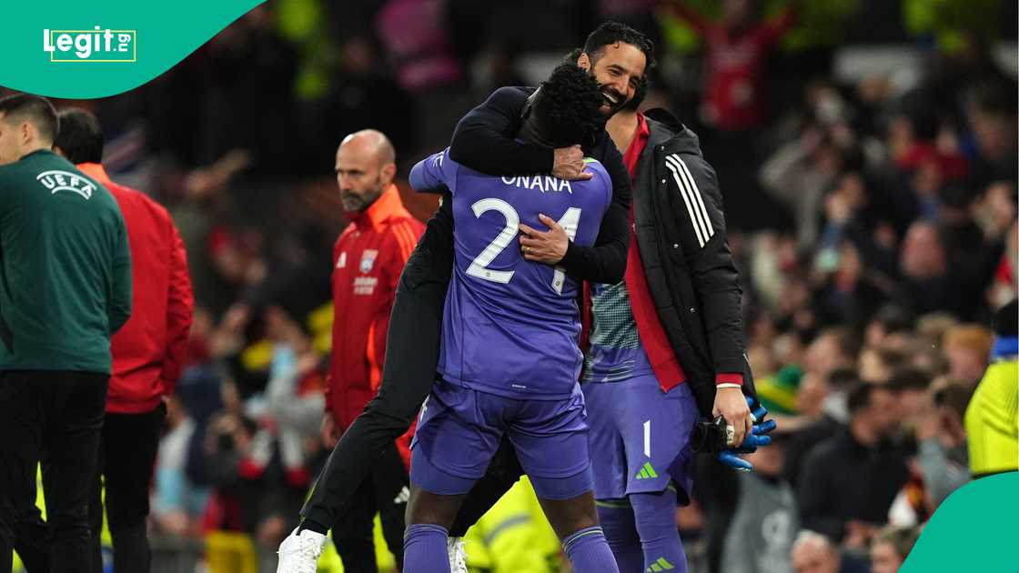 André Onana, Ruben Amorim, Manchester United, Olympique Lyon, Old Trafford, Manchester, England, UEFA Europa League. André Onana, Ruben Amorim, Manchester United, Olympique Lyon, Old Trafford, Manchester, England, UEFA Europa League.