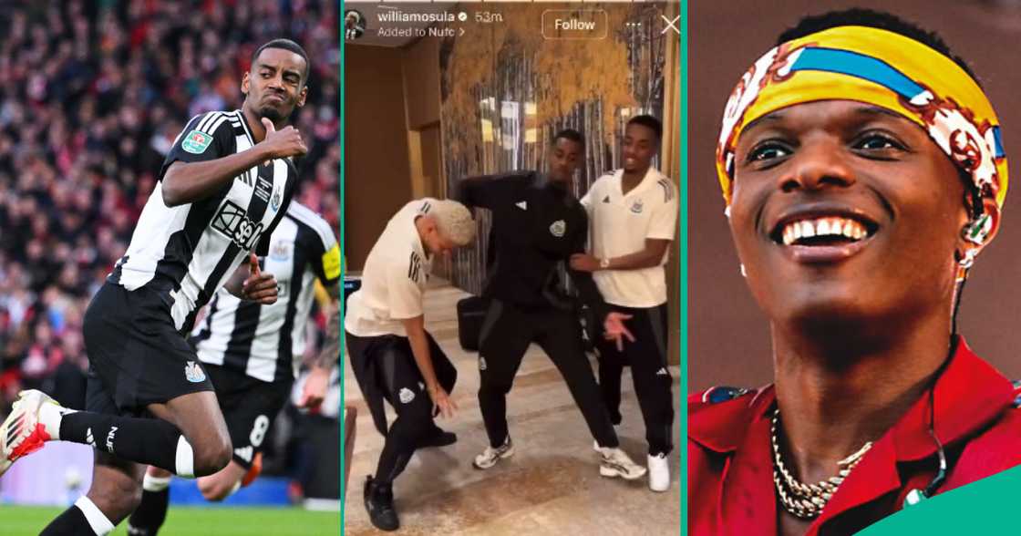 Newcastle players celebrating with Wizkid's song. Newcastle players celebrating with Wizkid's song.