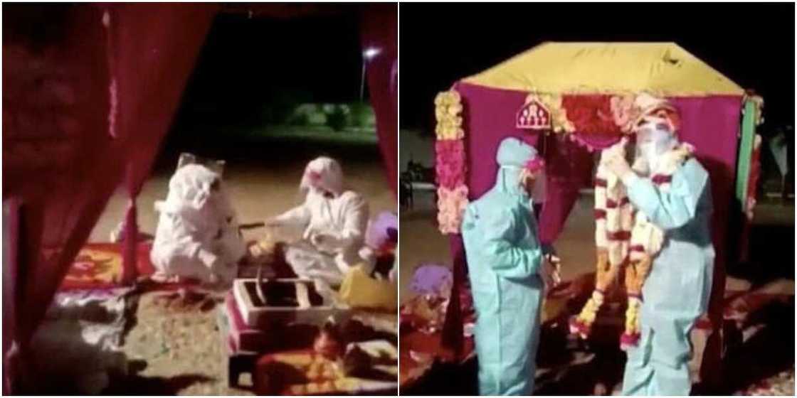 Budurwa ta kamu da korona, an daura aurenta da masoyanta sanye da kayan kariya Budurwa ta kamu da korona, an daura aurenta da masoyanta sanye da kayan kariya