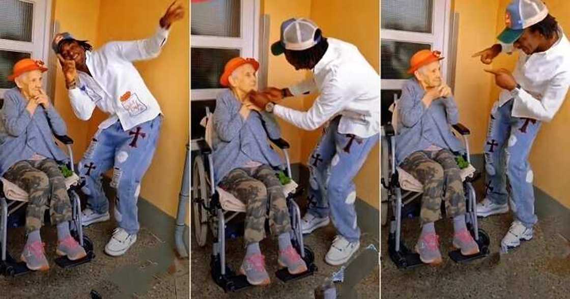 Man dances for older white woman Man dances for older white woman