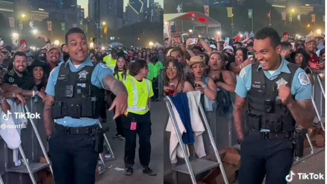 Security man takes a break from duty to dance and have fun Security man takes a break from duty to dance and have fun