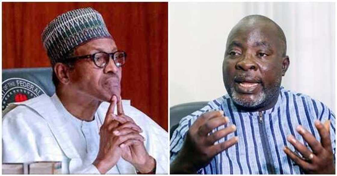Buhari da kakakin jam'iyyar PDP na kasa; Kola Ologbondiyan Buhari da kakakin jam'iyyar PDP na kasa; Kola Ologbondiyan