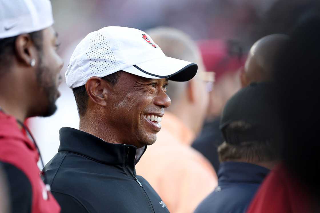 Tiger Woods stands on the sidelines during the Stanford Cardinal game against the Miami (FL) Hurricanes Tiger Woods stands on the sidelines during the Stanford Cardinal game against the Miami (FL) Hurricanes