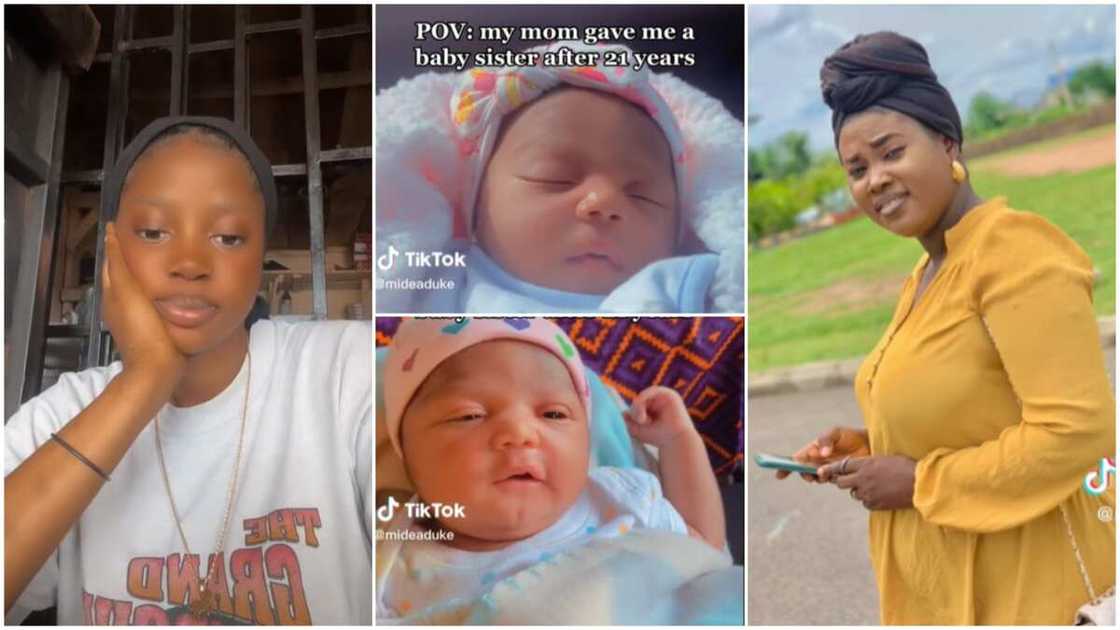 Wide age gap between siblings/lady rejoiced at newborn sister. Wide age gap between siblings/lady rejoiced at newborn sister.