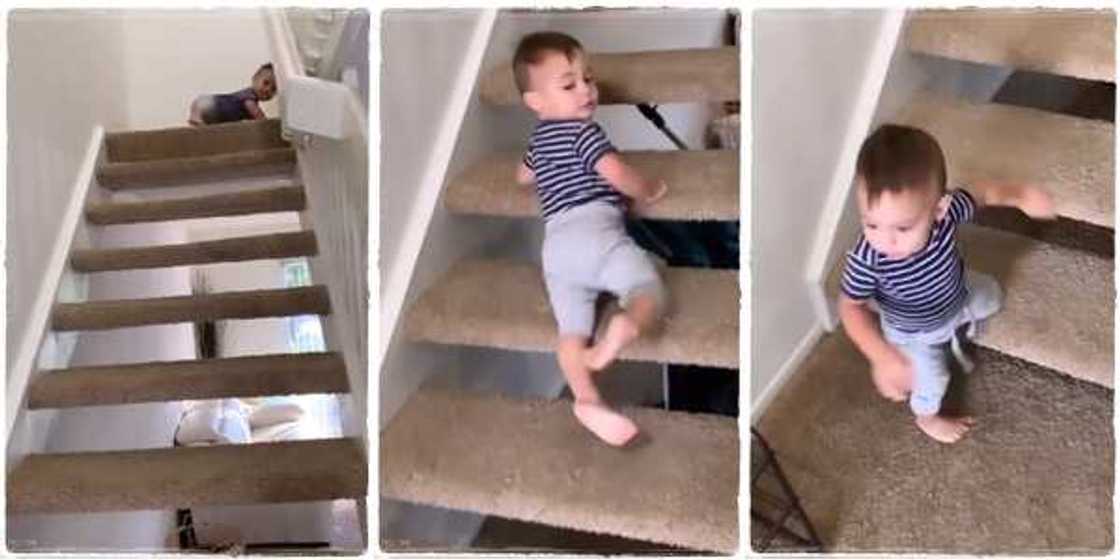 The way the little boy chose to descend the staircase has scared my adults The way the little boy chose to descend the staircase has scared my adults