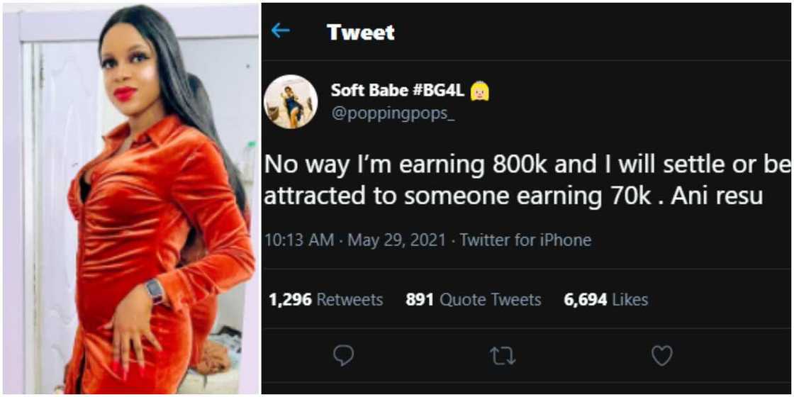 Everything Is Money to Women: Reactions as Lady Vows Never to Settle for Any Man Who Earns Below Her Class Everything Is Money to Women: Reactions as Lady Vows Never to Settle for Any Man Who Earns Below Her Class