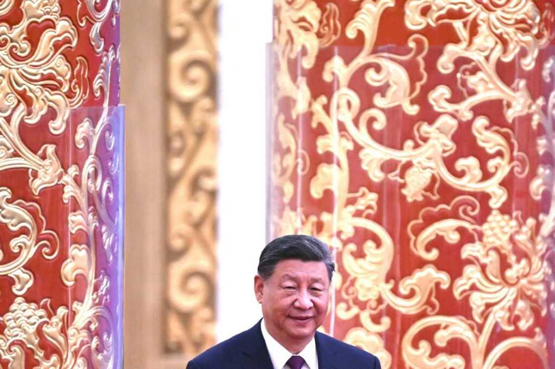 Chinese President Xi Jinping arrives for a ceremony in Beijing marking the 70th anniversary of the Five Principles of Peaceful Coexistence