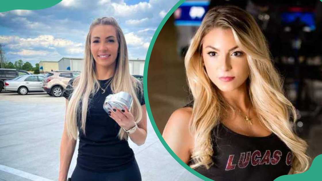 Lizzy Musi posing for pictures in black outfits