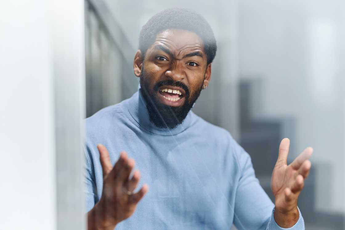 a displeased man talking