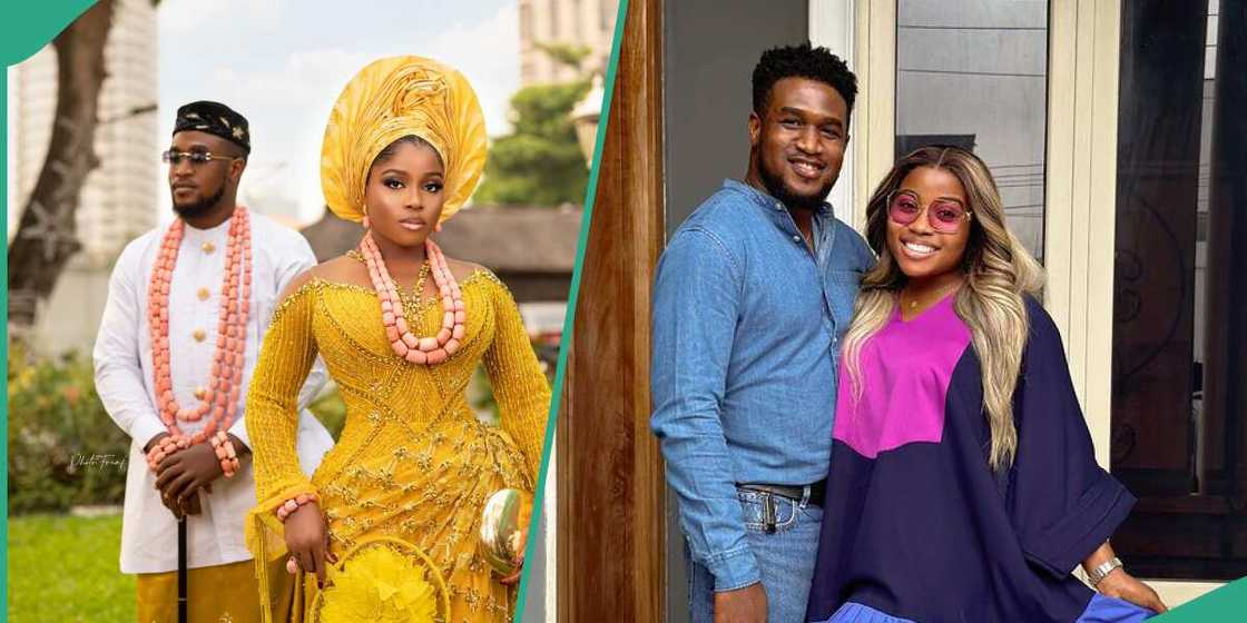 Veekee James and husband adorn old school attires