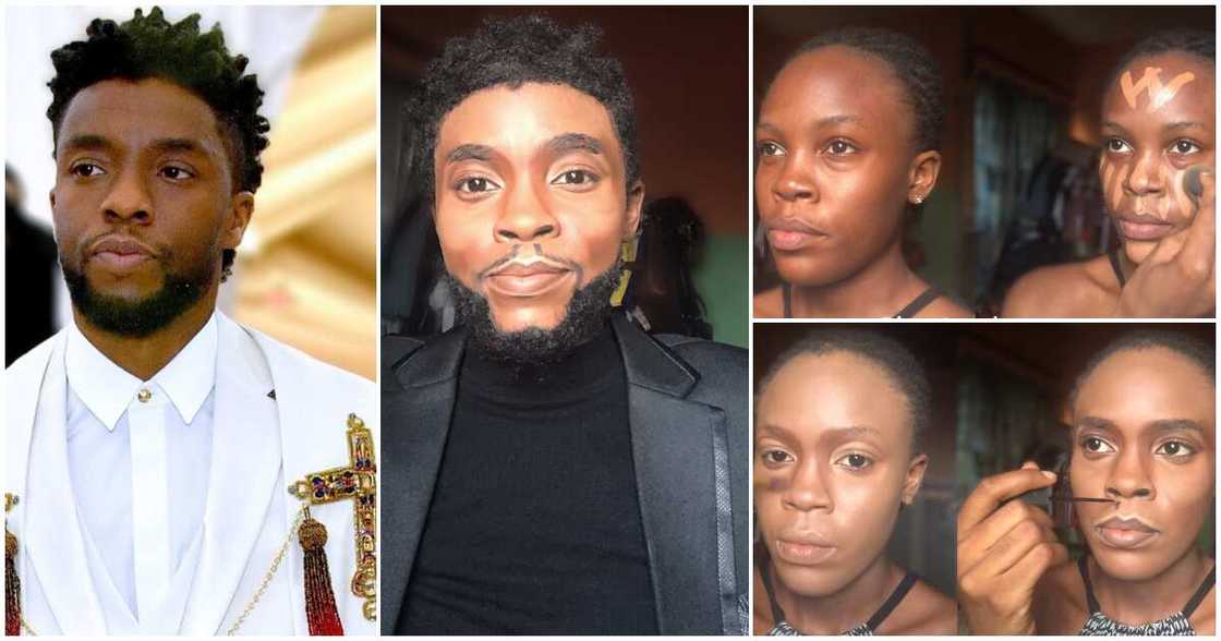 Nigerians in awe as female makeup artist transforms herself to late Chadwick Boseman Nigerians in awe as female makeup artist transforms herself to late Chadwick Boseman