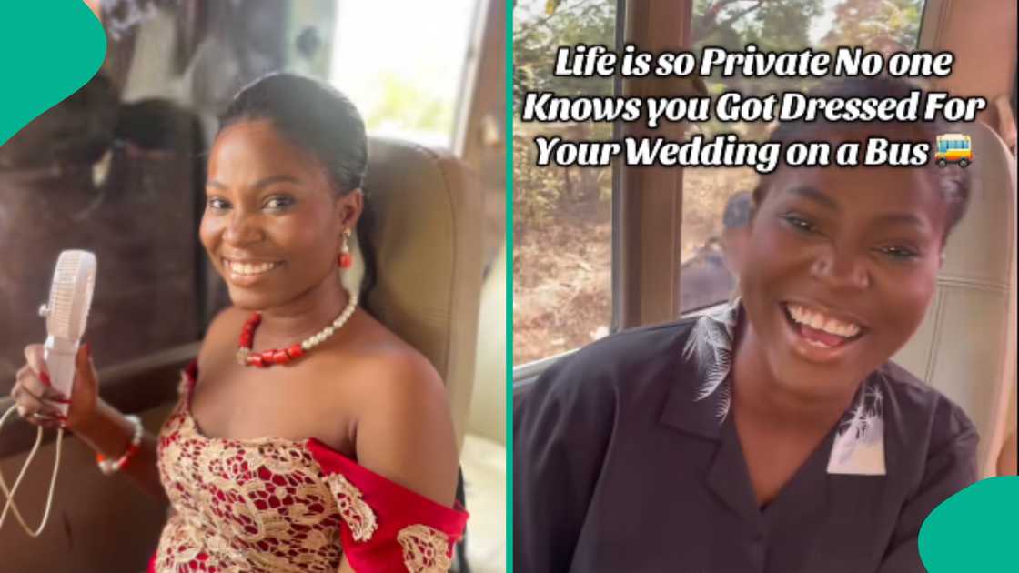 Bride sparks reactions after saying she got dressed on a bus. Bride sparks reactions after saying she got dressed on a bus.