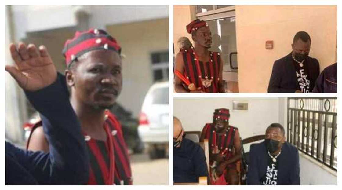 Strange photos of 'Babalawo' escorting Sowore to court in solidarity emerge Strange photos of 'Babalawo' escorting Sowore to court in solidarity emerge