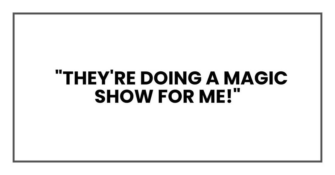 They're doing a magic show for me! Millicent's the good witch, and Isabelle's the fairy princess!" They're doing a magic show for me! Millicent's the good witch, and Isabelle's the fairy princess!"