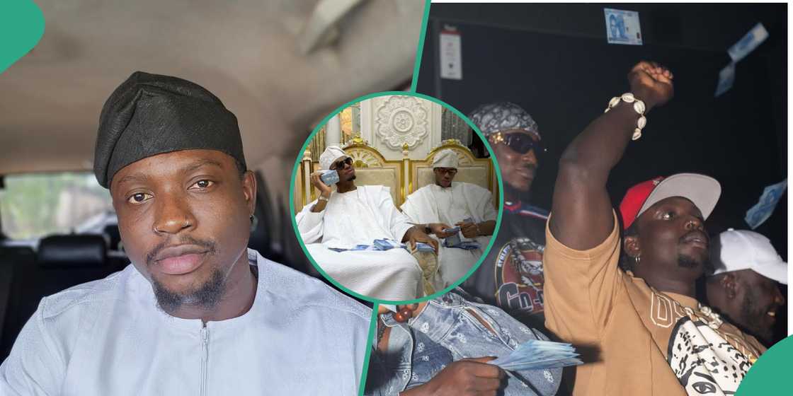 Verydarkman sprays money at party in Jos, Plateau state, alongside singer Peruzzi as he aims dig at EFCc over Nigerian billionaire Okoya's case.