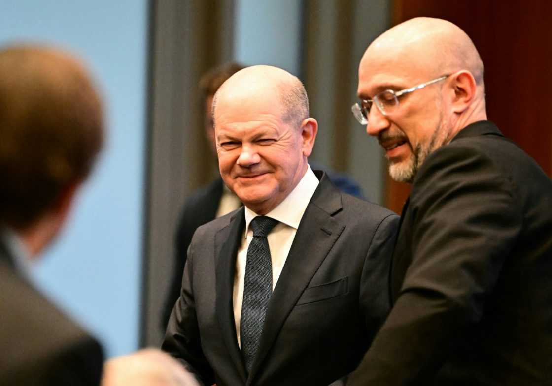 Ukrainian Prime Minister Denys Shmygal (right) attended the conference alongside Scholz