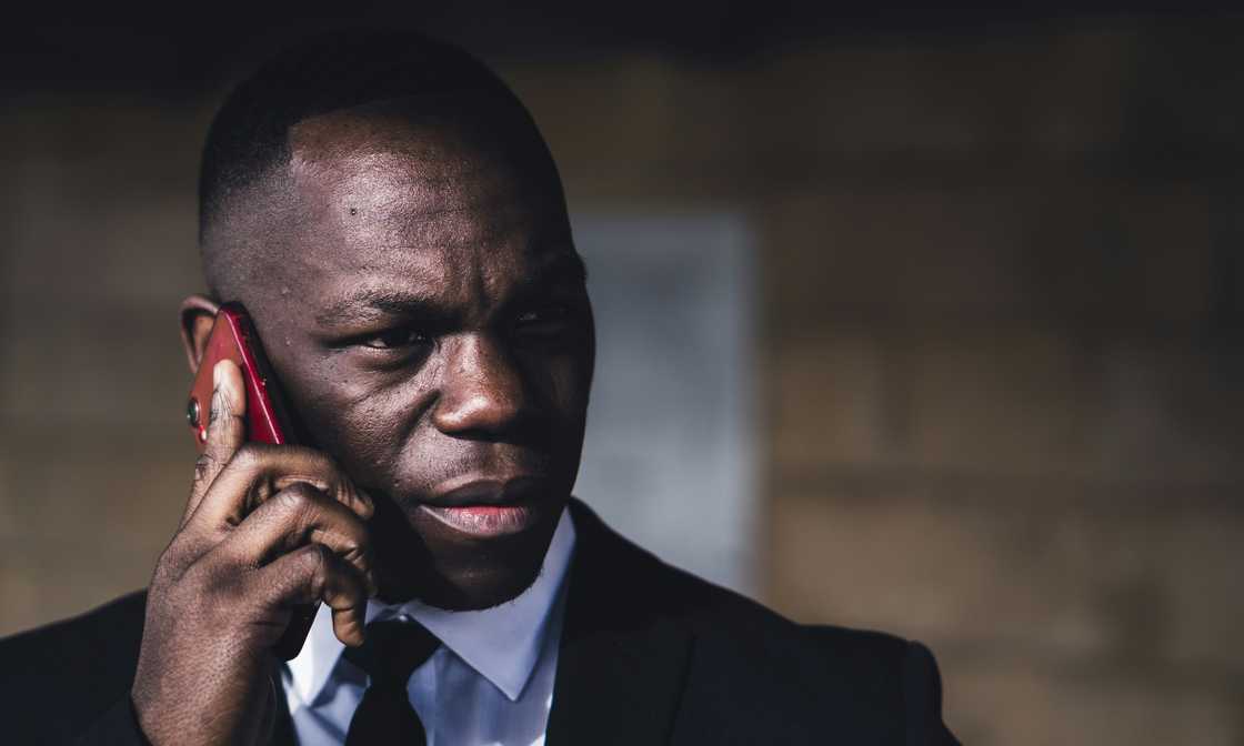 A serious man in a call