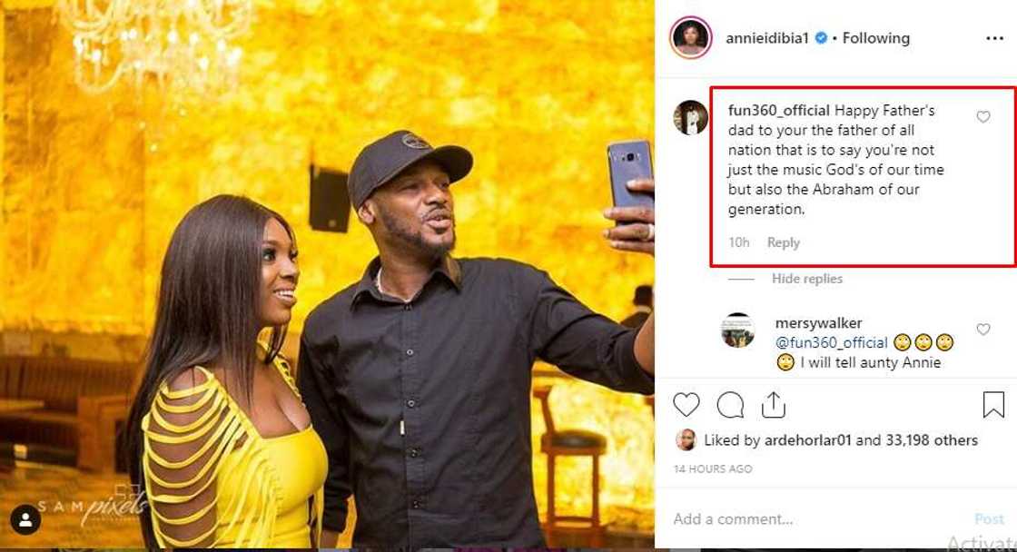 Father's Day: Annie Idibia replies troll who called 2baba 21st-century Father Abraham Father's Day: Annie Idibia replies troll who called 2baba 21st-century Father Abraham