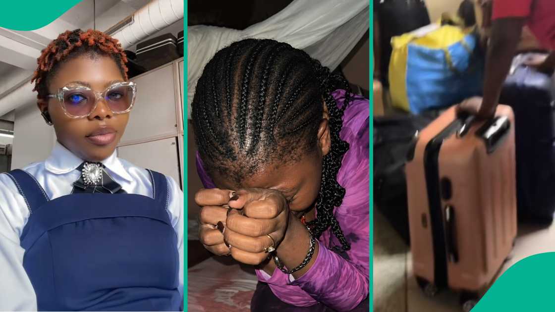 Lady cries bitterly as her family members pack their bags to relocate abroad.