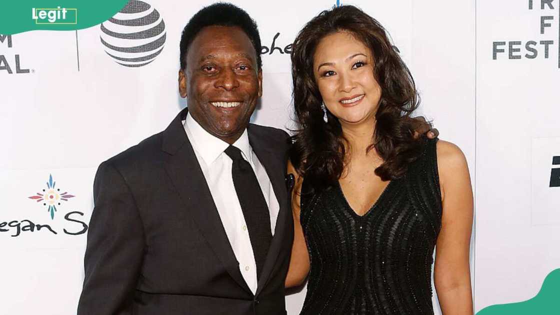 Football legend Pelé and his third wife, Marcia Aoki, at the 2016 Tribeca Film Festival