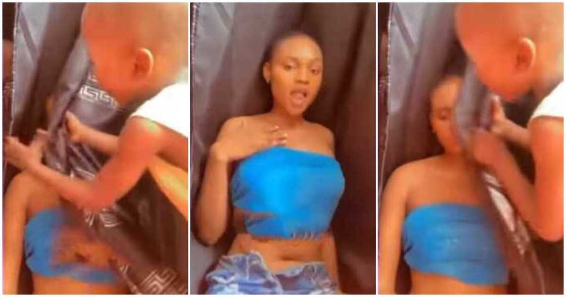 Little boy, elder sister, cover yourself, filming herself dancing, revealing outfit Little boy, elder sister, cover yourself, filming herself dancing, revealing outfit