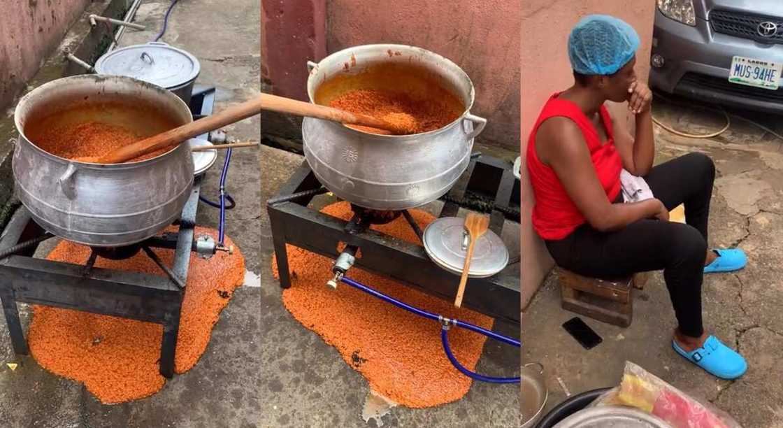 Photos of a lady who's jollof rice poured away.