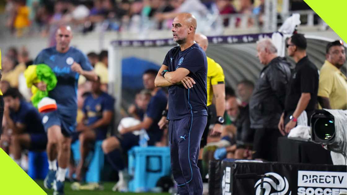 Pep Guardiola during Man City's friendly fixture against Barcelona. Pep Guardiola during Man City's friendly fixture against Barcelona.