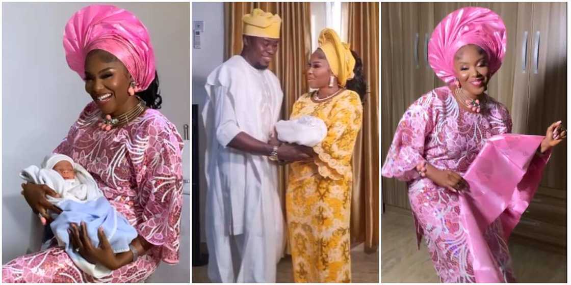 Yoruba actress Biola Adebayo and her newborn, Yoruba actress Biola Adebayo and hubby christens their newborn, Yoruba actress Biola Adebayo dances during her newborn baby's christening