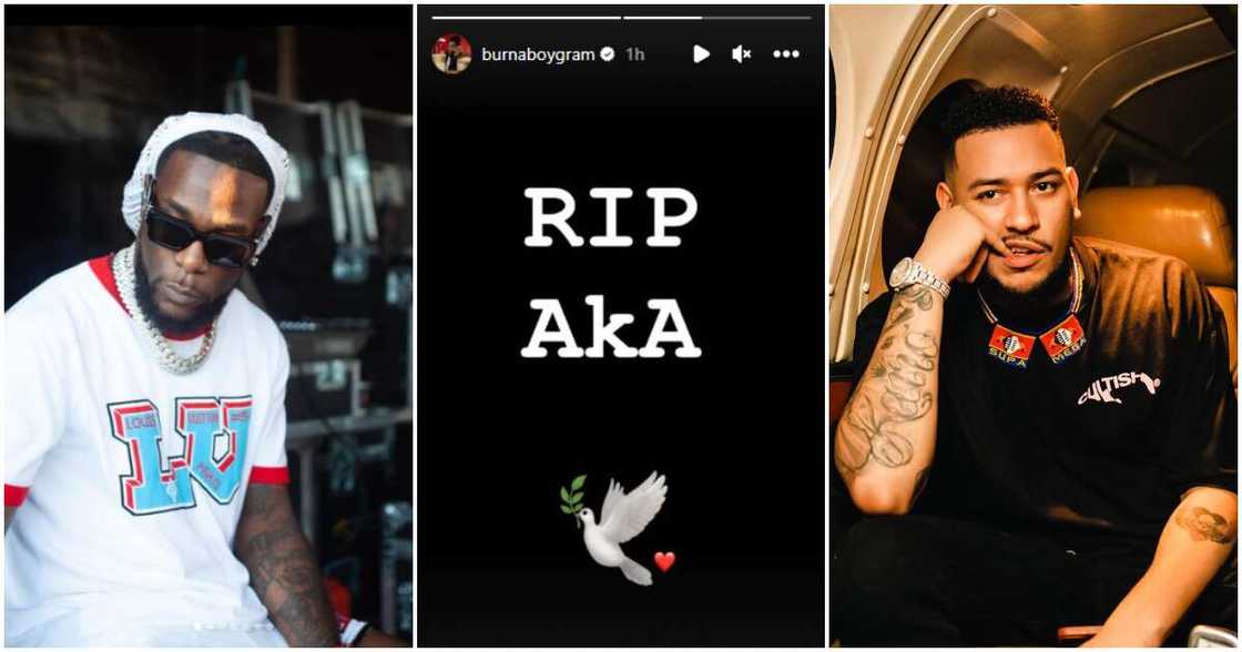 Burna Boy mourns AKA's death. Burna Boy mourns AKA's death.