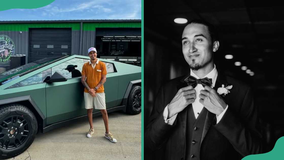 Kid Rock's posing leaning on a green car and his son R: Robert James Ritchie Jr wearing a suit. Kid Rock's posing leaning on a green car and his son R: Robert James Ritchie Jr wearing a suit.