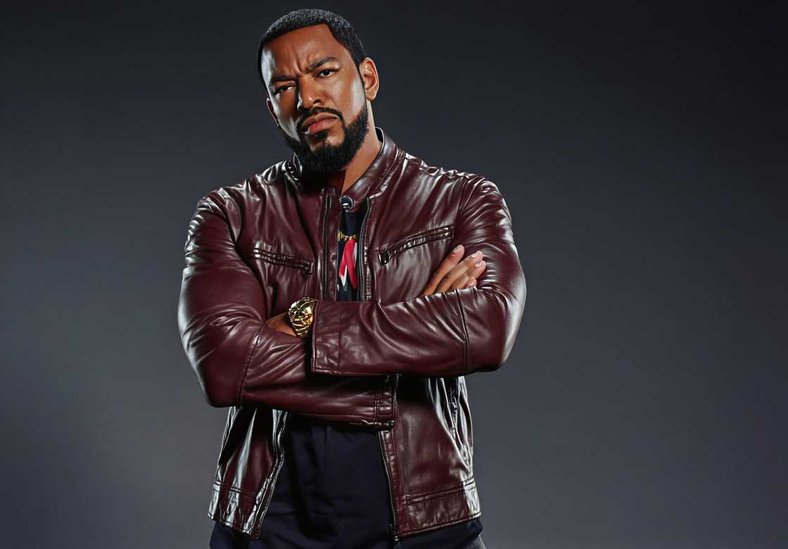 Laz Alonso poses in charcacter as Mother's Milk