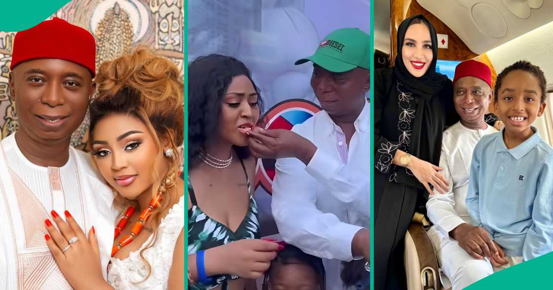 Ned Nwoko feeds his wives at son's birthday. Ned Nwoko feeds his wives at son's birthday.