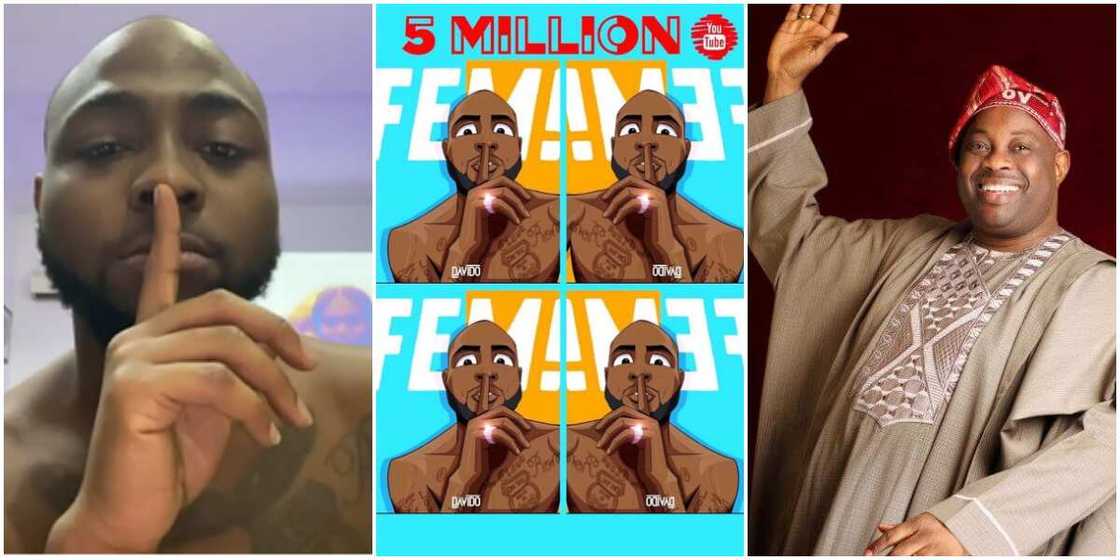 Thank you daddy, Davido says as Dele Momodu congratulates him on hitting 5m views with Fem