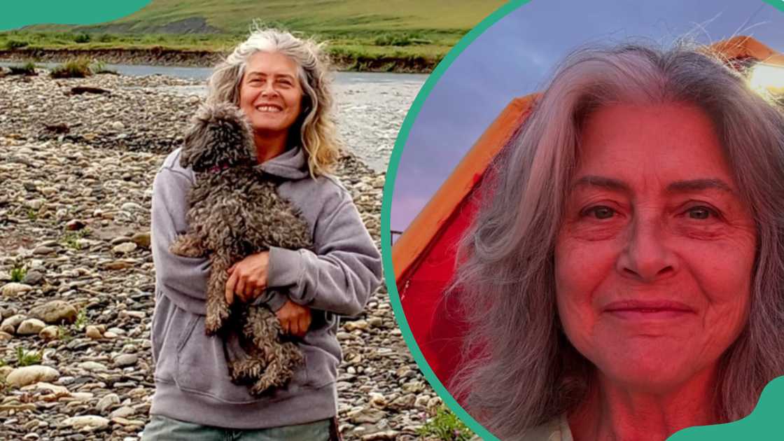 Sue Aikens holding her dog and at home Sue Aikens holding her dog and at home