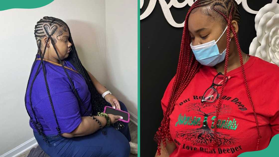 Two ladies pose with lemonade braids with curls Two ladies pose with lemonade braids with curls