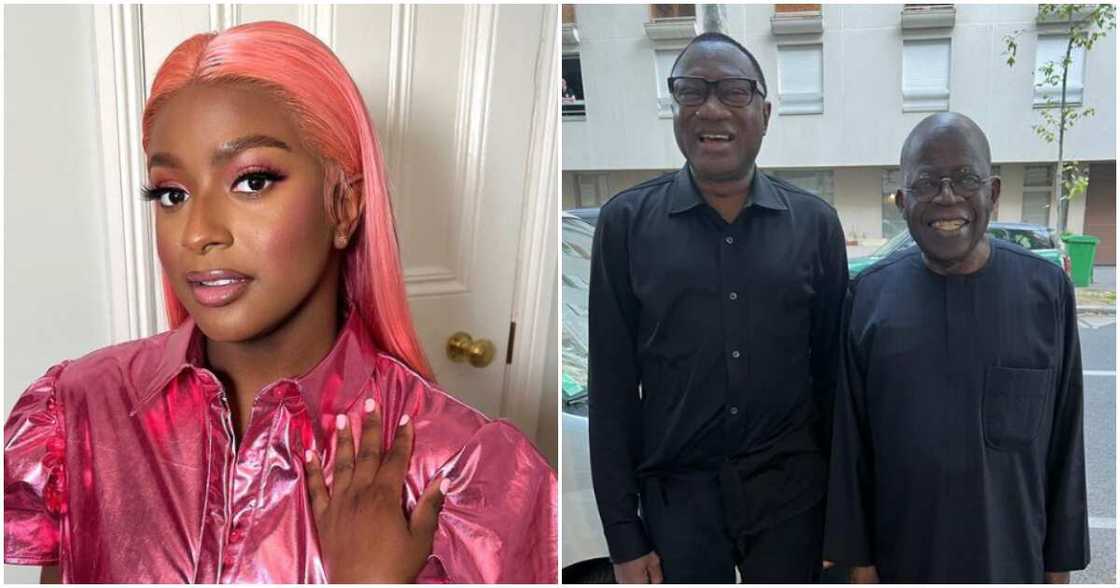 Nigerian singer, Cuppy, her dad and Tinubu Nigerian singer, Cuppy, her dad and Tinubu