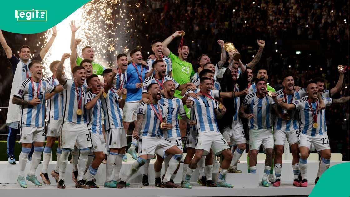 Lionel Messi, Emiliano Martinez, Enzo Fernandez, Alexis Mac Allister, Lusail Stadium, Qatar, 2022 FIFA World Cup Lionel Messi, Emiliano Martinez, Enzo Fernandez, Alexis Mac Allister, Lusail Stadium, Qatar, 2022 FIFA World Cup