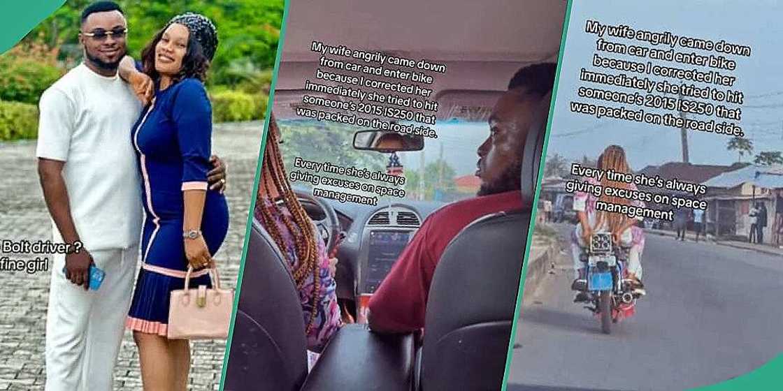 Woman in pain as husband corrects her driving technique Woman in pain as husband corrects her driving technique