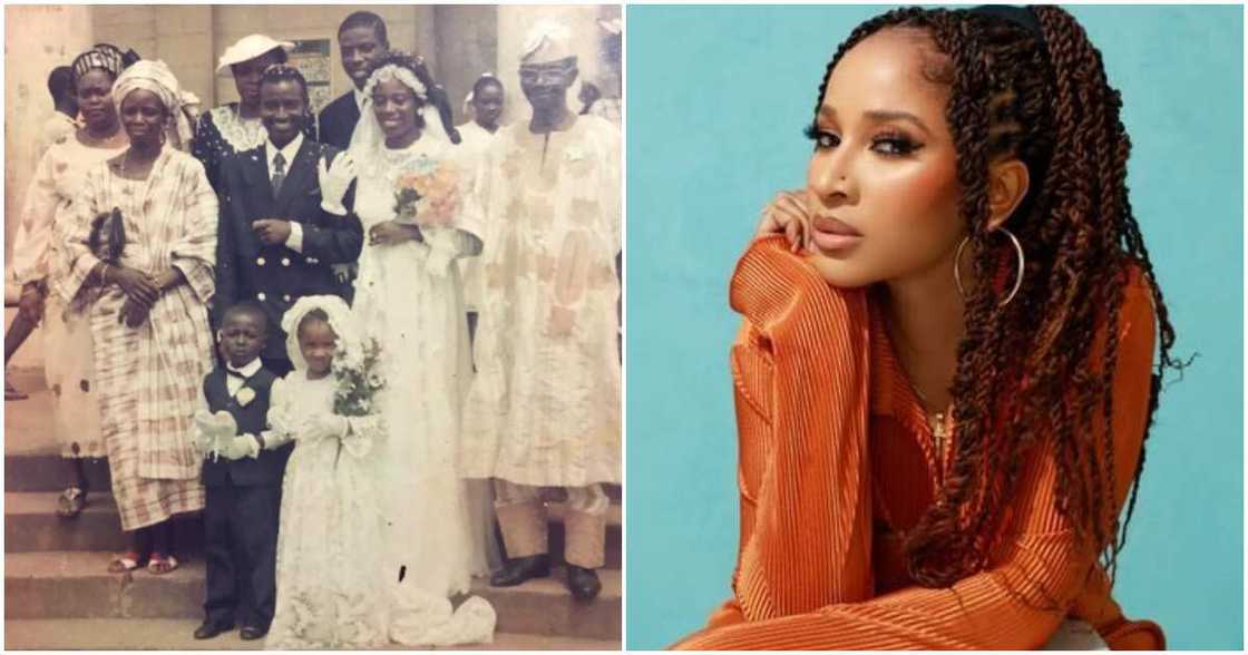 Epic photo of Adesua Etomi as a little bride.