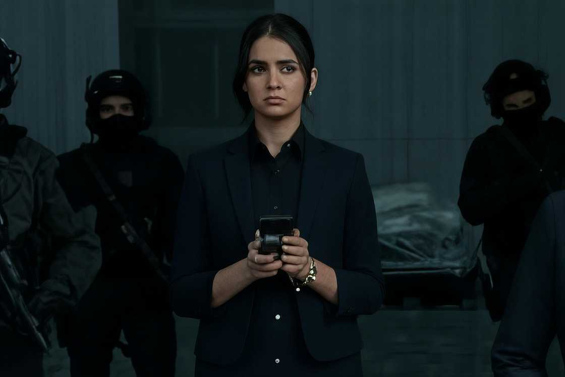 Geraldine Viswanathan in character as Mel.
