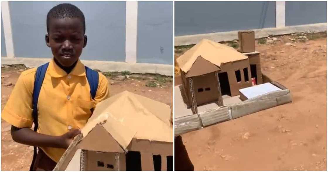 Photo of Jerry and his cardboard-made house. Photo of Jerry and his cardboard-made house.