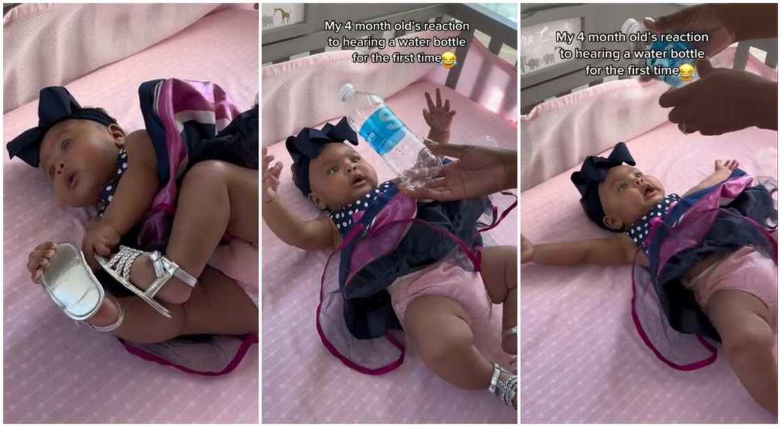 Photos of a baby girl lying on pink bed. Photos of a baby girl lying on pink bed.