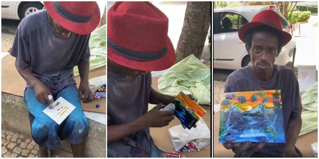 Man makes beautiful landscape painting with his bare hands using colours, photo of the painting wows many Man makes beautiful landscape painting with his bare hands using colours, photo of the painting wows many