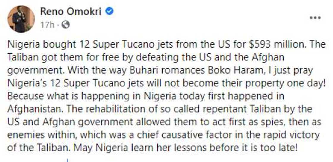 Reno Omokri goofed, FG purchased Tucano jets at $423m, not $593m