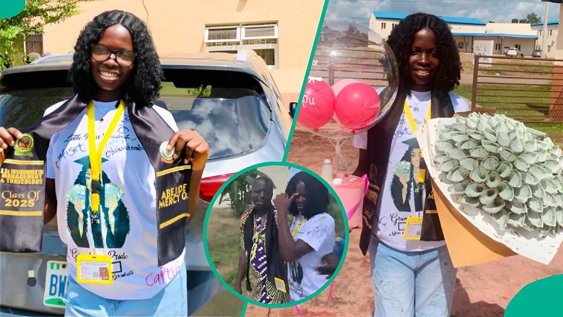 A Nigerian lady honours her father, who is a keke driver, on her campus
